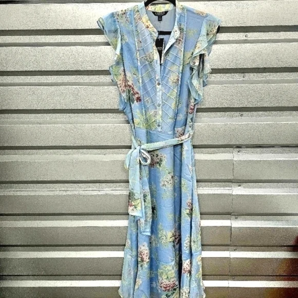 NWT Ralph Lauren Chiffon Floral Ruffled Cap Sleeved - Picture 1 of 10